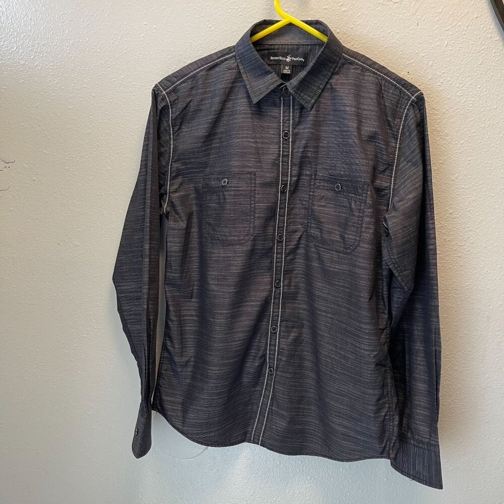 Beverly Hills Polo‎ Club Mens Black Striped Button-Up Long Sleeve Shirt Size M